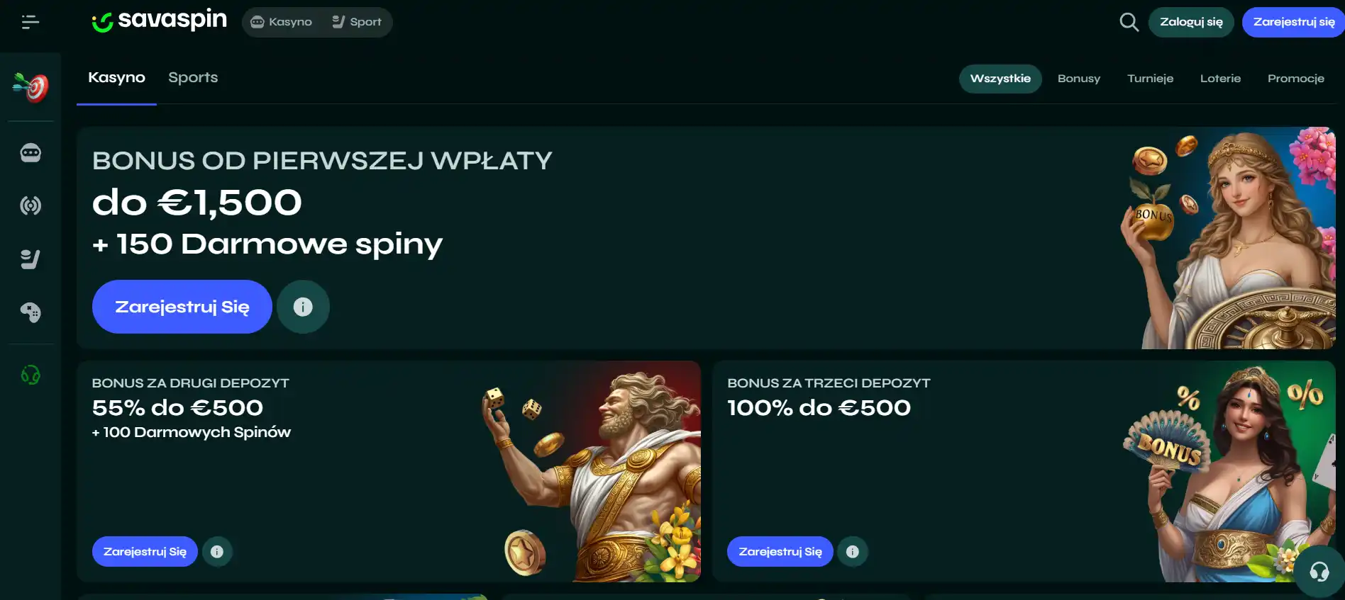 Aktualna polska strona promocji Savaspin z pakietem depozytowym
